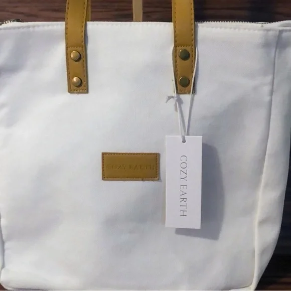 Cozy Earth Canvas & Faux Leather Reusable Tote Bag - Picture 4 of 8